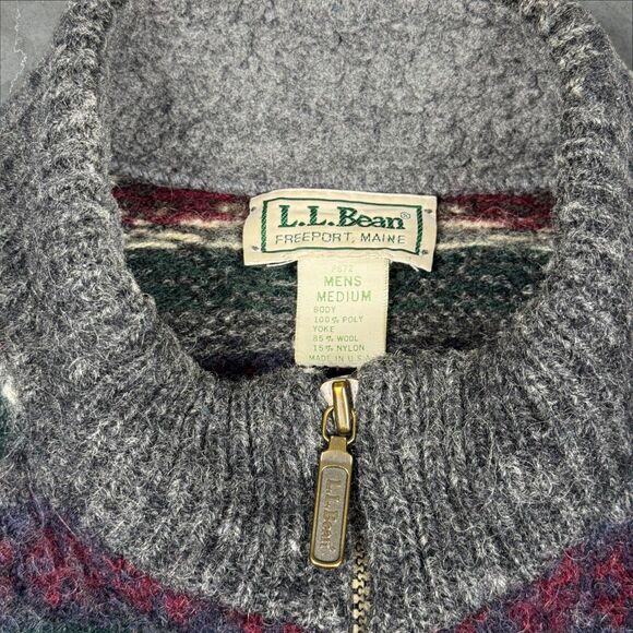 Vintage 80's L.L. Bean 1/4 zip Retro Pullover Collared Fleece Sweater - Medium - Picture 3 of 7